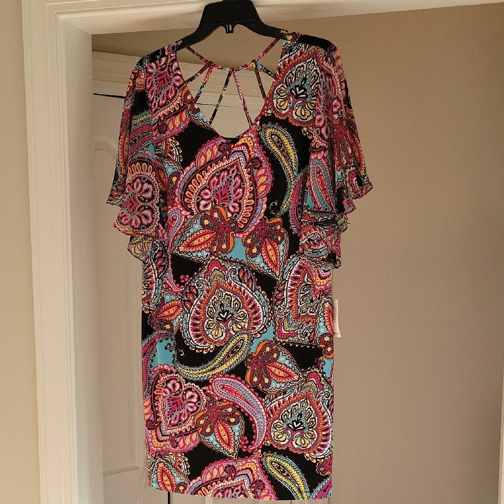 MSK Multicolor Vneck Paisley Dress Flutter Sleeves - Picture 1 of 7